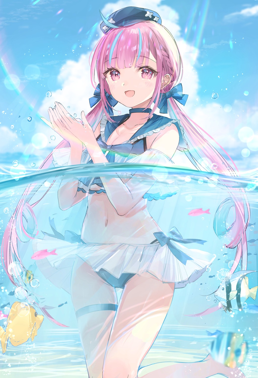 artist_revision, bikini, garter, hololive, minato_aqua, mochitsuki_usa, see_through, seifuku