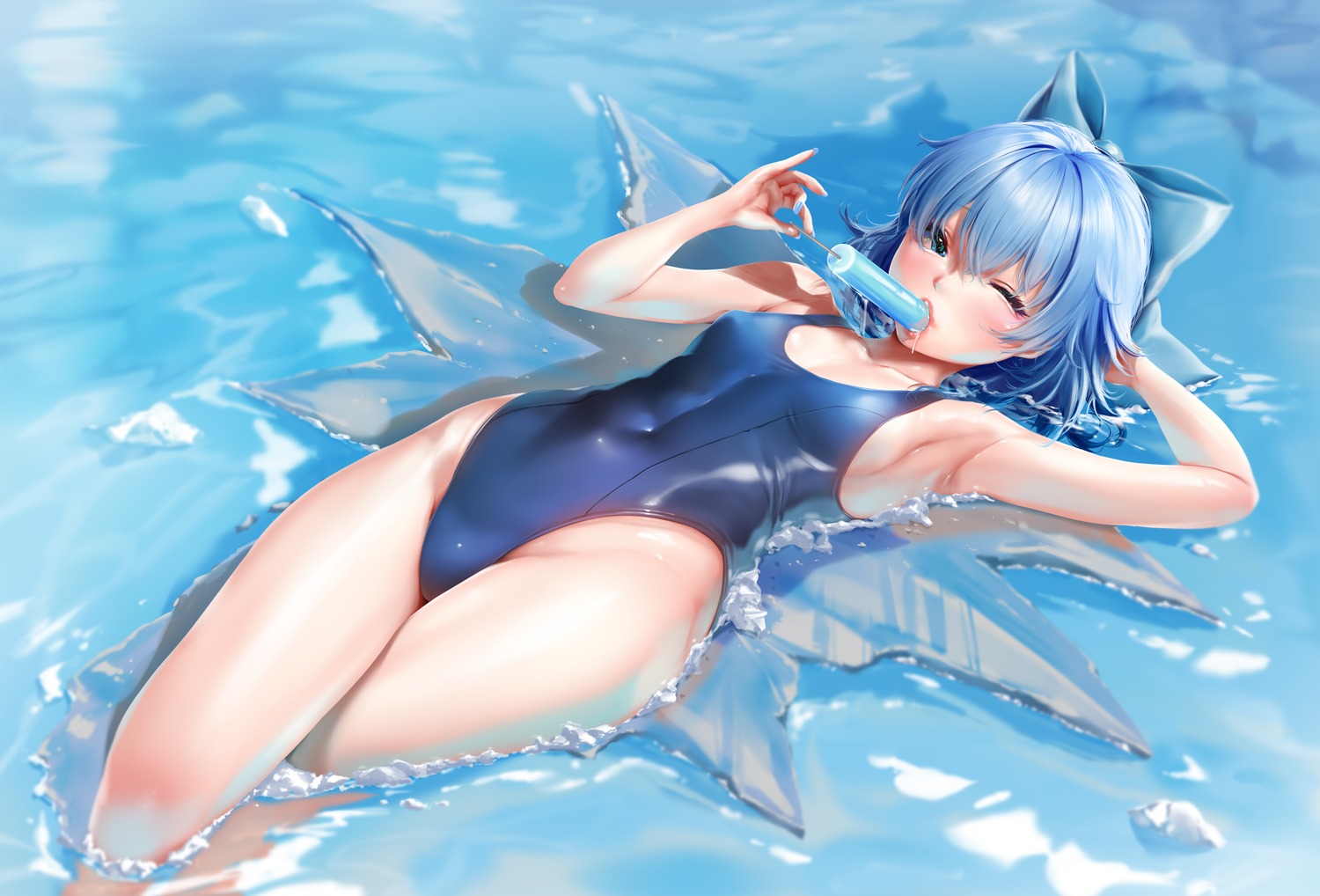 cirno, niro, swimsuits, touhou, wet, wings