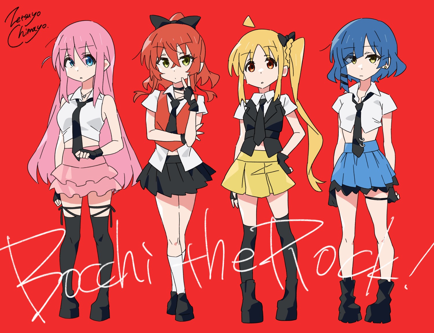 bocchi_the_rock!, garter, gotou_hitori, ijichi_nijika, kita_ikuyo, seifuku, thighhighs, yamada_ryou