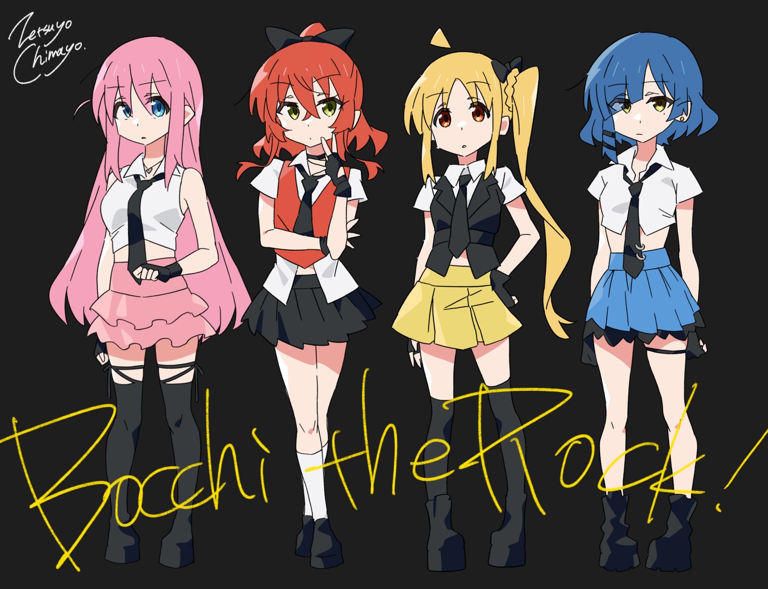 bocchi_the_rock!, garter, gotou_hitori, ijichi_nijika, kita_ikuyo, seifuku, thighhighs, yamada_ryou, zetsuyo_chimayo