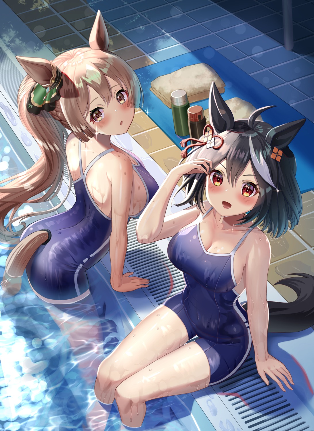 animal_ears, ass, kitasan_black_(umamusume), satono_diamond_(umamusume), swimsuits, tail, uma_musume_pretty_derby, wanderlucia