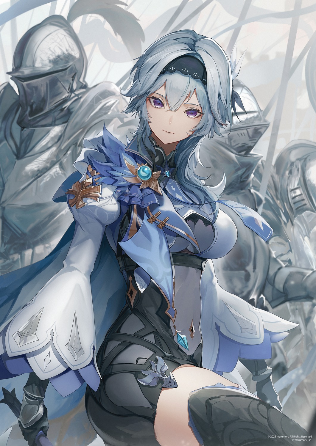 armor, eula, genshin_impact, marumoru, thighhighs