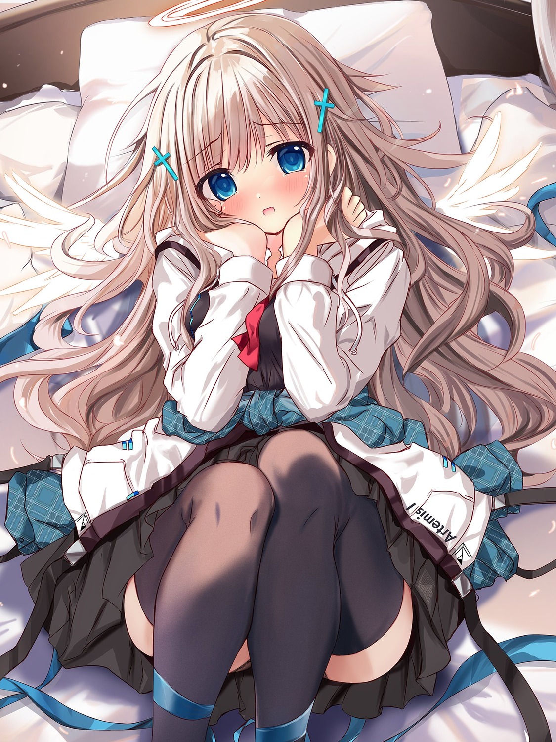 angel, cutlass_(classic_chocolate), pantsu, seifuku, skirt_lift, thighhighs, wings