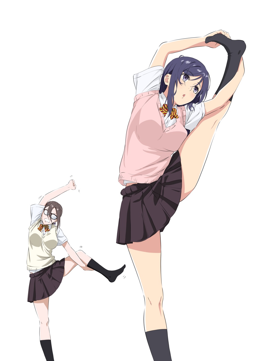 kakitama, megane, seifuku, skirt_lift, sweater