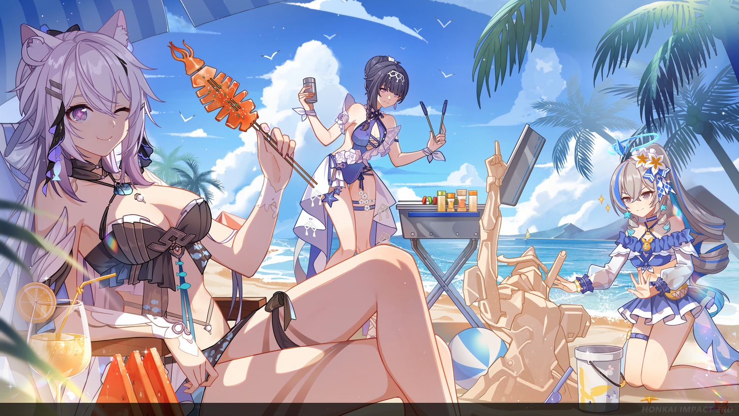 angel, animal_ears, benghuai_xueyuan, bikini, bronya_zaychik, garter, honkai_impact, kiana_kaslana