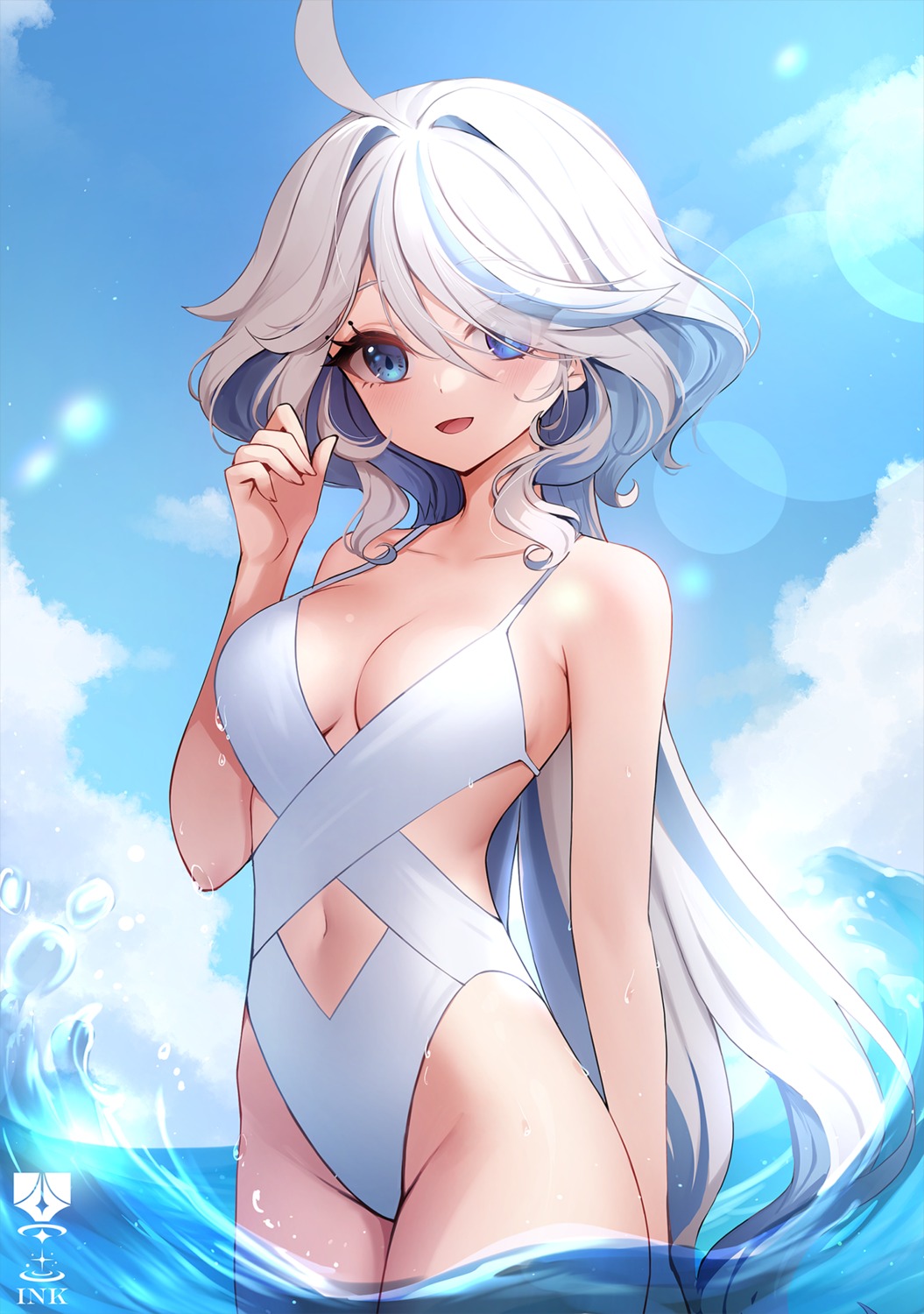 ankkoyom, furina, genshin_impact, heterochromia, swimsuits, wet