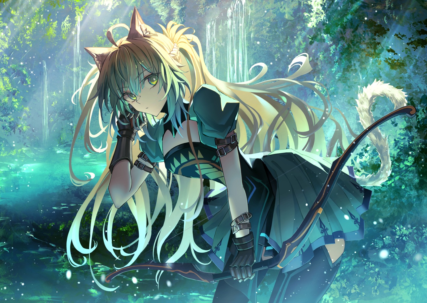 animal_ears, atalanta_(fate), dress, fate/grand_order, kaze_minoru_so-ru, nekomimi, tail, thighhighs