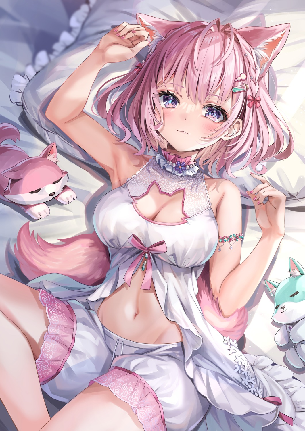 akami770, animal_ears, hakui_koyori, hololive, lingerie, tail