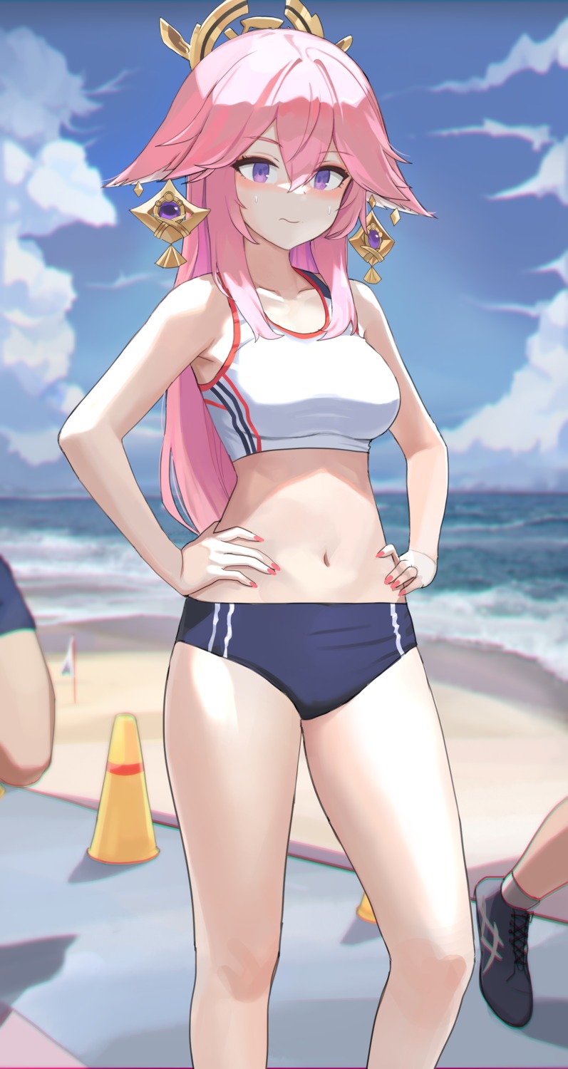 animal_ears, buruma, dolri, genshin_impact, gym_uniform, kitsune, yae_miko