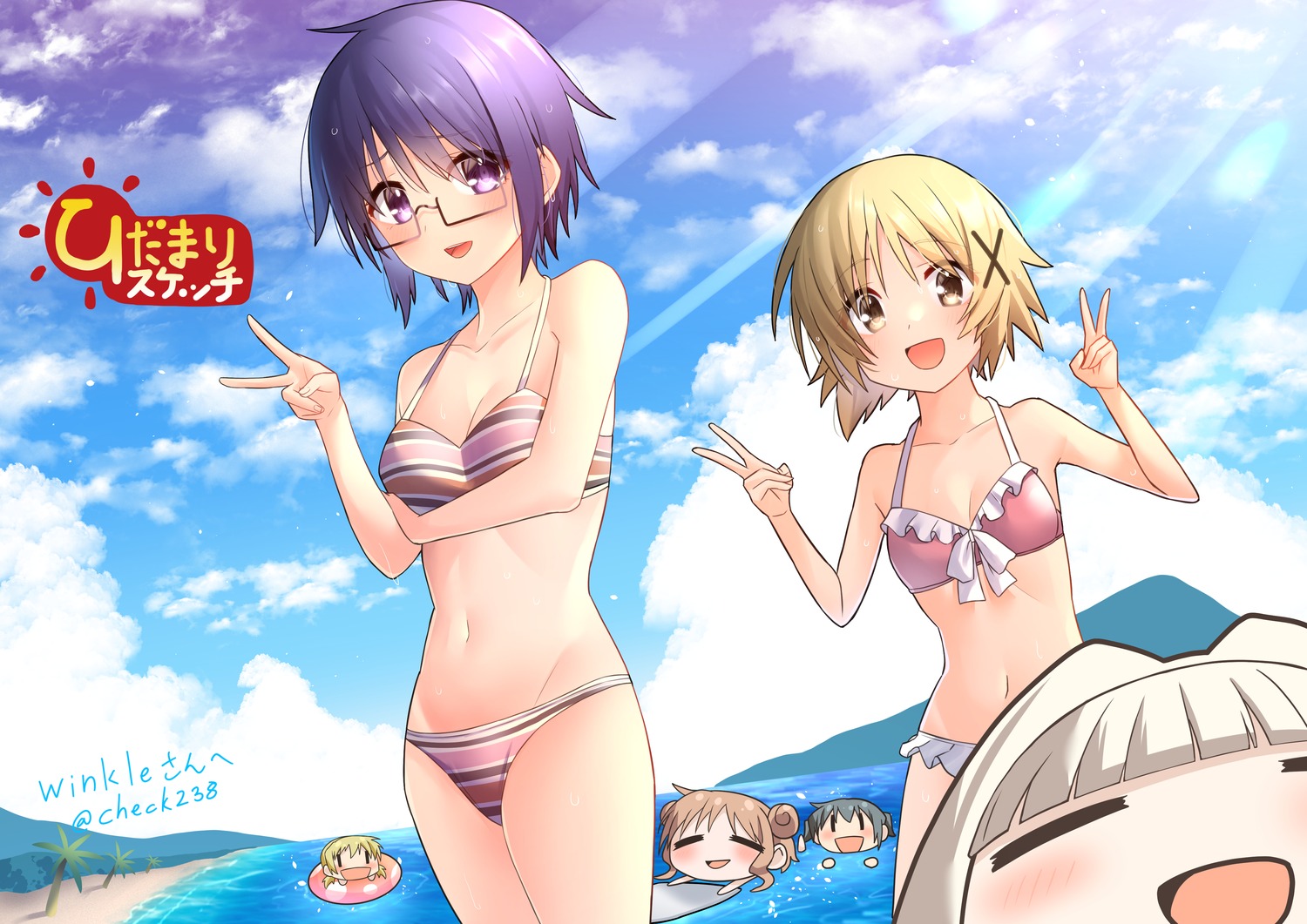 bikini, chibi, hidamari_sketch, hiro, megane, miyako, nazuna, nori