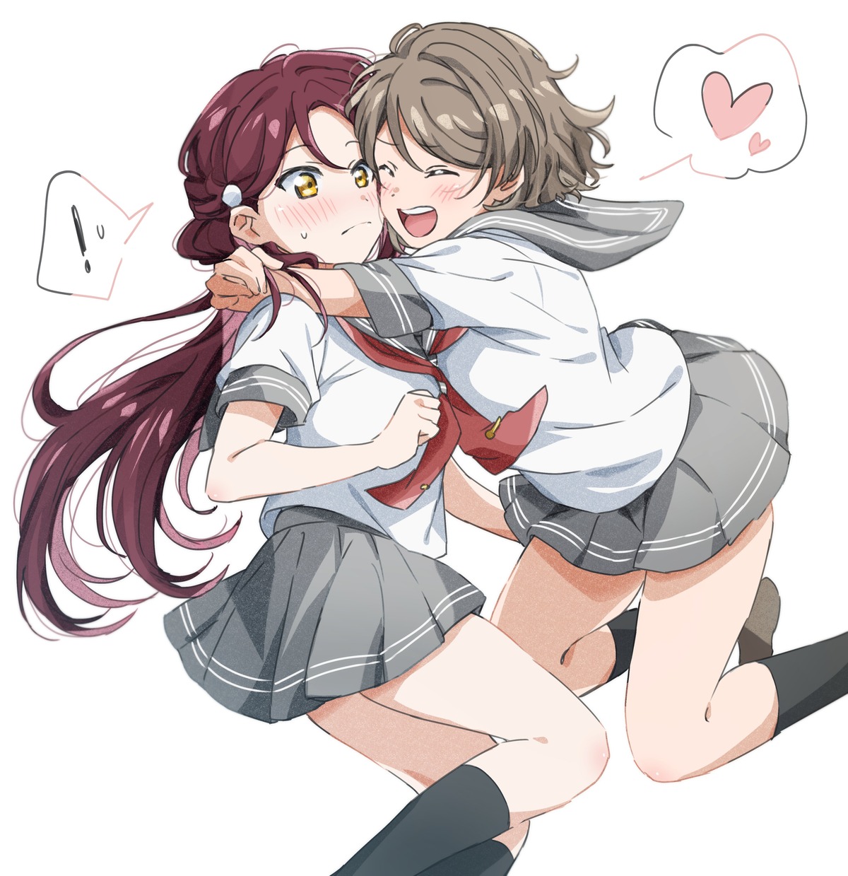 love_live!_(series), love_live!_sunshine!!, sakurauchi_riko, seifuku, watanabe_you, yuchi_(salmon-1000), yuri