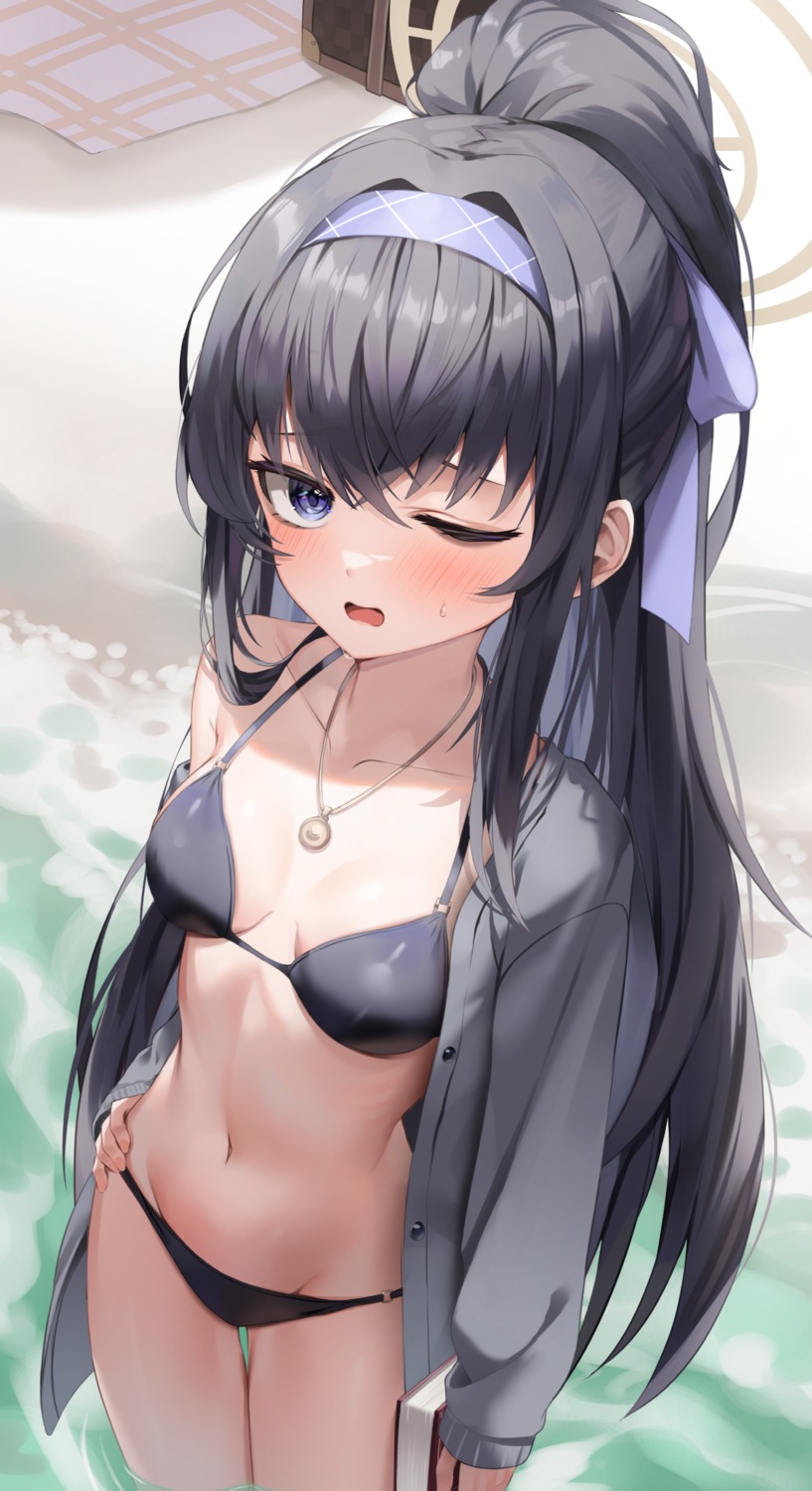 bikini, blue_archive, halo, kozeki_ui, open_shirt, shuvi_(shuvi1125), swimsuits, wet