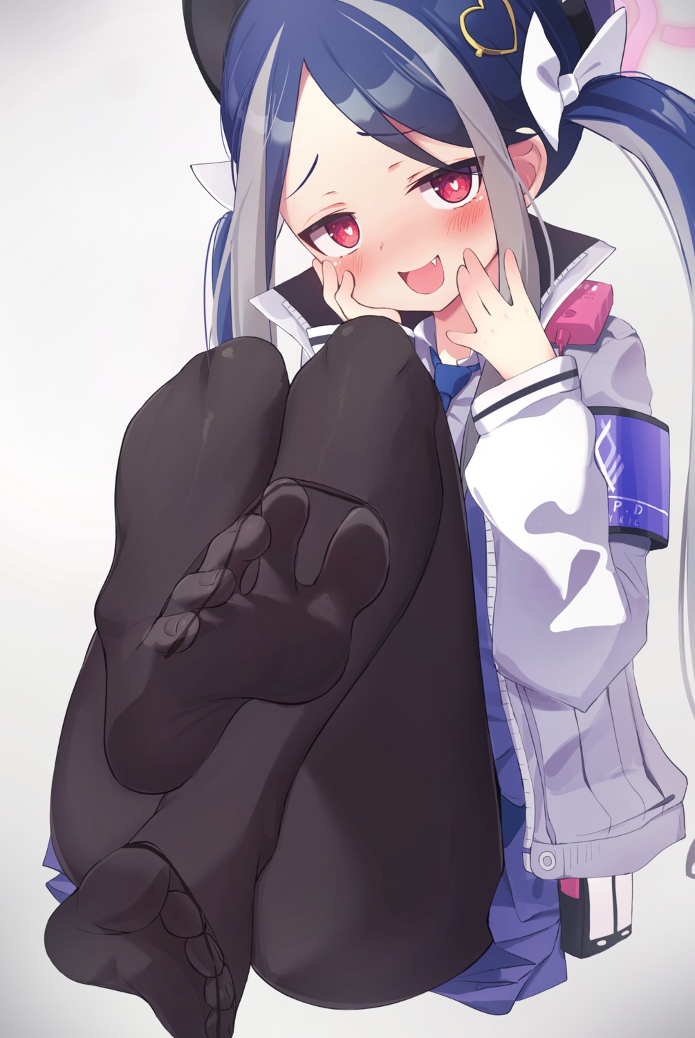 bitseon, blue_archive, feet, halo, nemugaki_fubuki, pantyhose, see_through, seifuku, skirt_lift