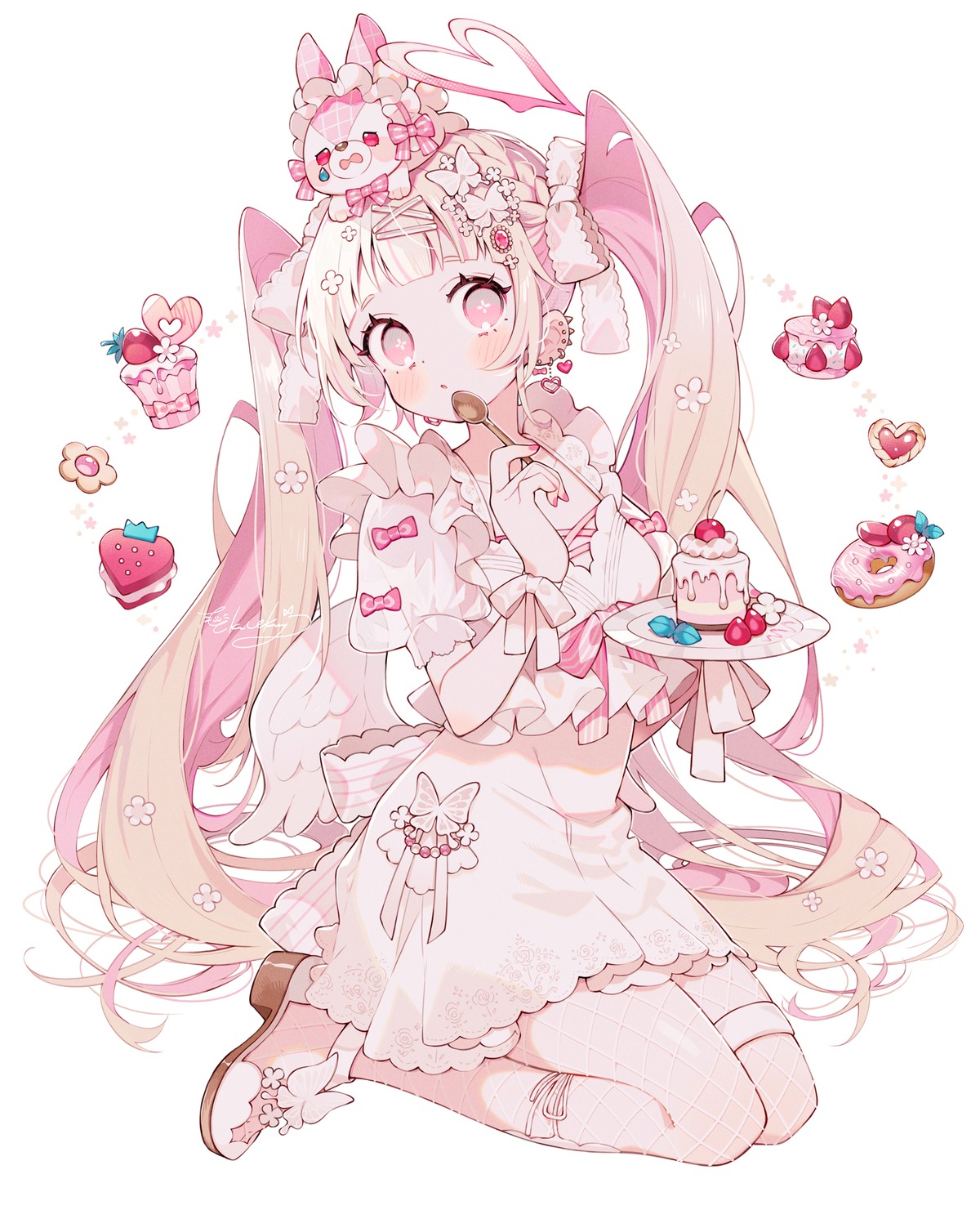dress, fishnets, garter, gothic_lolita, lolita_fashion, uekura_eku, wings