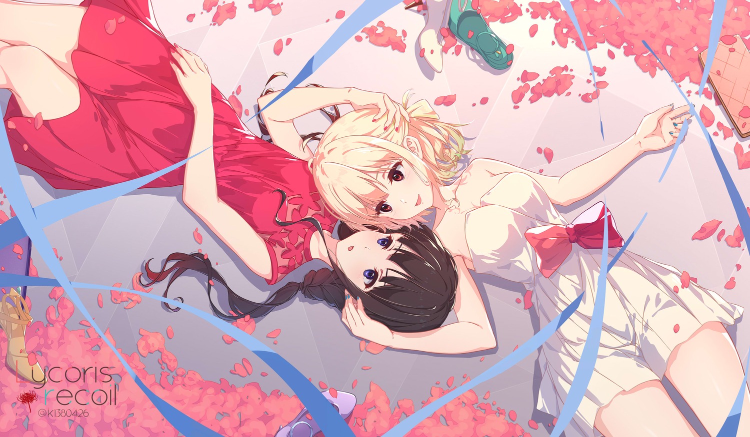 dress, inoue_takina, kurenaiz, lycoris_recoil, nishikigi_chisato, yuri