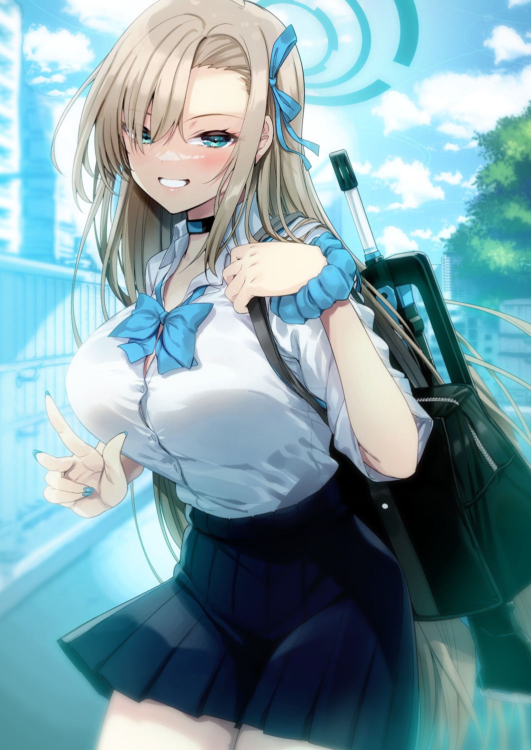 akahito, blue_archive, gun, halo, ichinose_asuna, seifuku