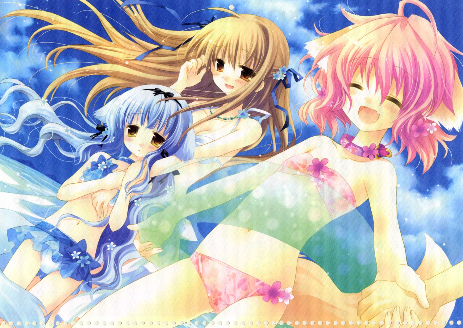 animal_ears, bikini, bleed_through, cleavage, cuffs, lily_(w&l), paper_texture, sakurazawa_izumi