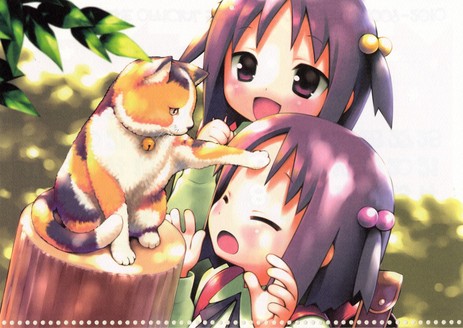 bleed_through, cuffs, garden, gayarou, kasuga_nadeshiko, kasuga_sakurako, neko, paper_texture