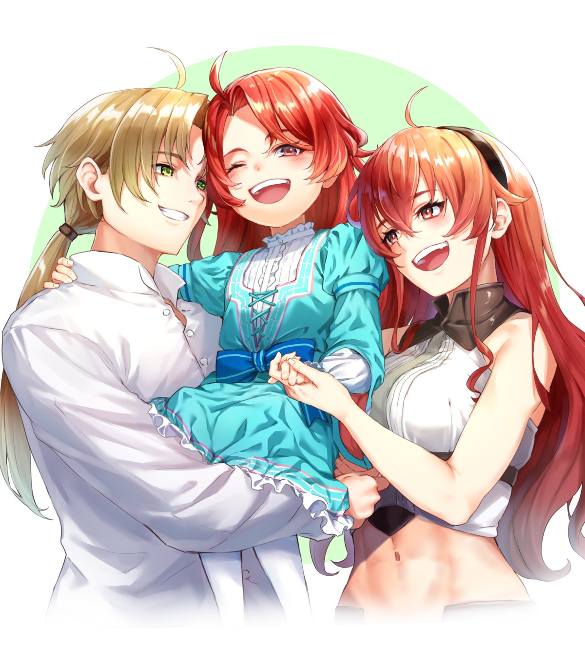 christina_greyrat, dress, eris_boreas_greyrat, m.tokotsu, mushoku_tensei, rudeus_greyrat