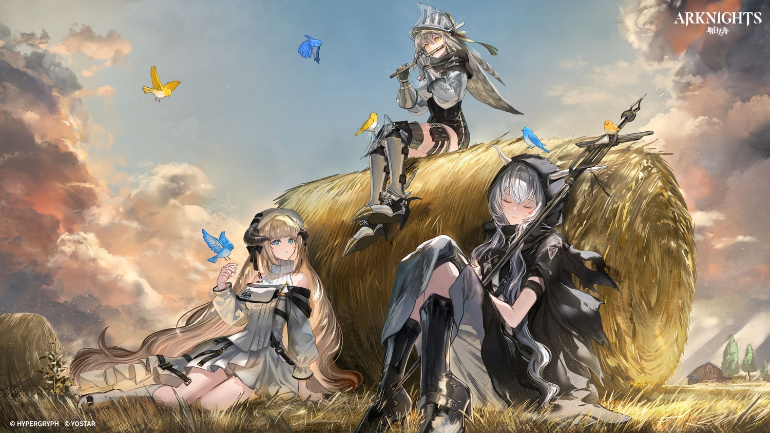 arknights, armor, dress, fartooth_(arknights), garter, gawako, heels, horns