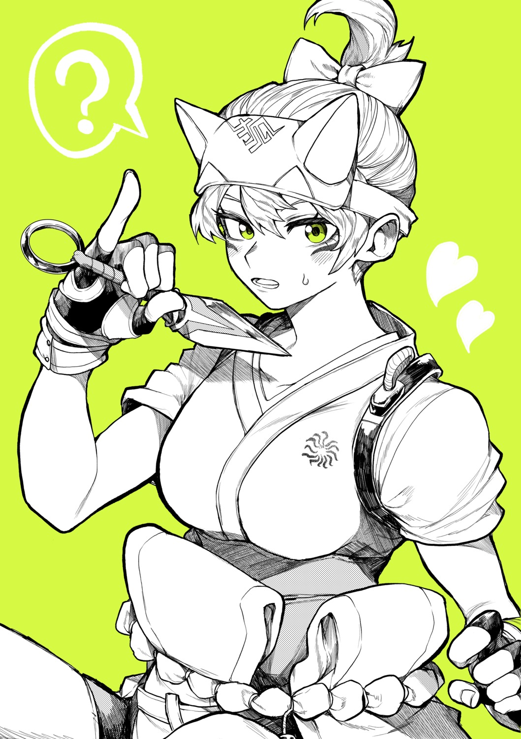 animal_ears, japanese_clothes, kiriko_(overwatch), kitsune, monochrome, overwatch, overwatch_2, weapon