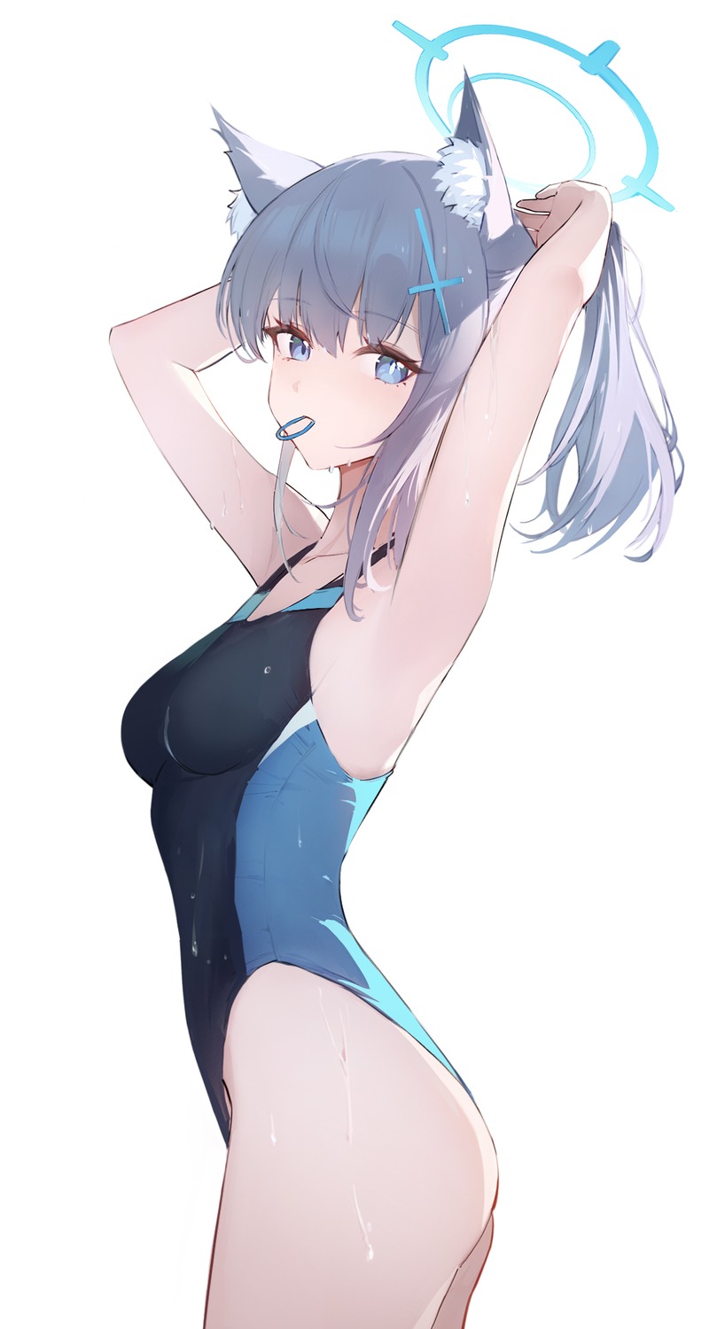 animal_ears, artist_revision, ass, bilibilida, blue_archive, halo, nekomimi, sunaookami_shiroko