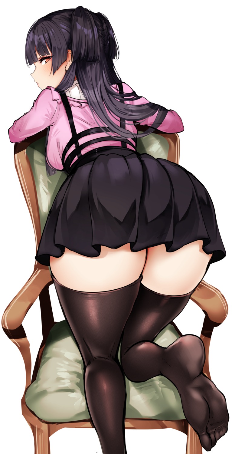 agetama, ass, feet, mayuzumi_fuyuko, skirt_lift, the_idolm@ster, the_idolm@ster_shiny_colors, thighhighs