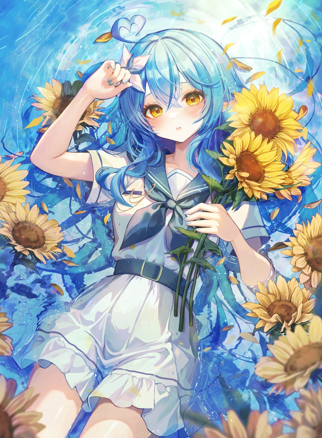 elf, hololive, kudou_eru, pointy_ears, seifuku, wet, wet_clothes, yukihana_lamy