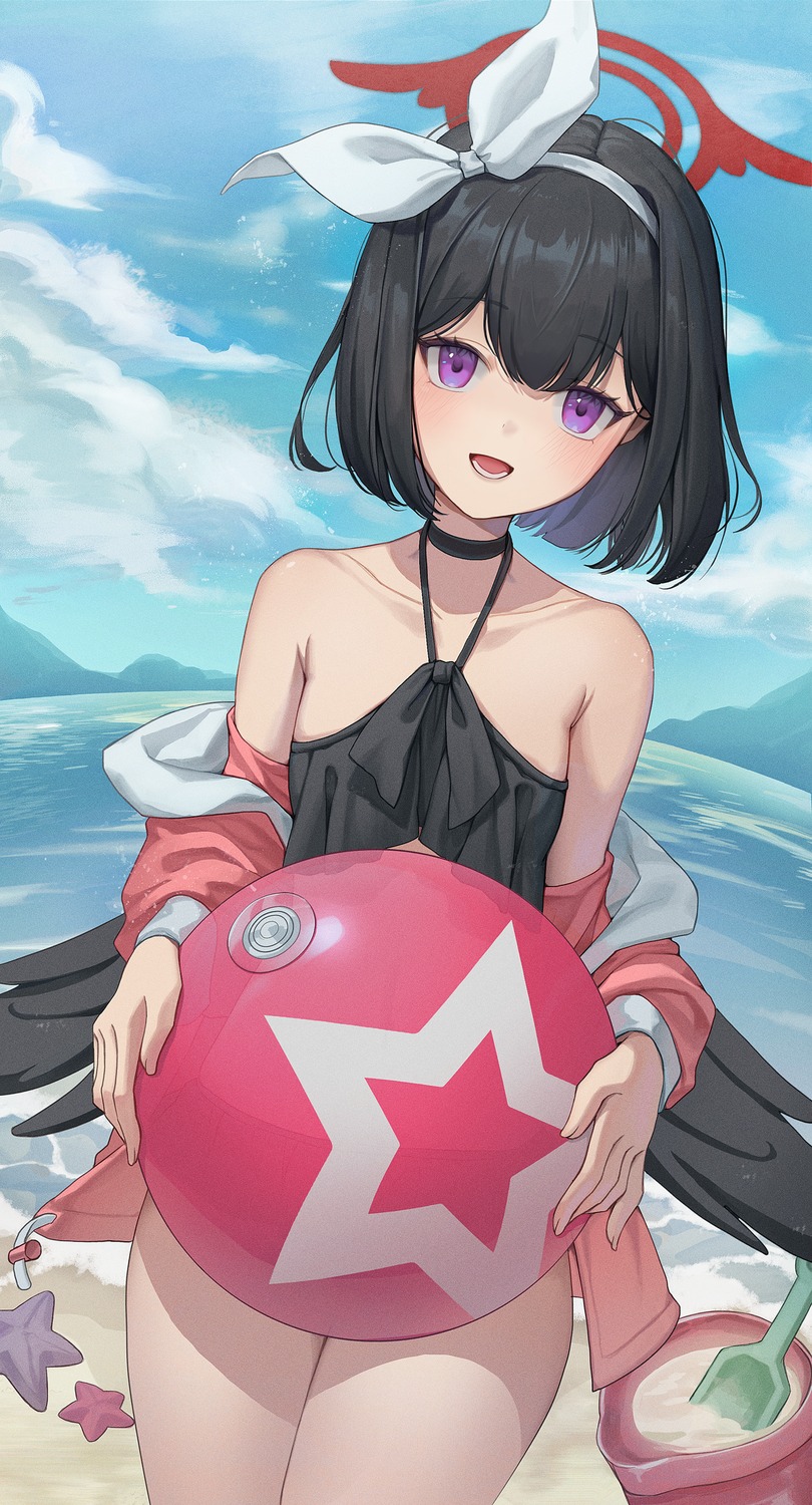 angel, bikini, blue_archive, jorim, open_shirt, shizuyama_mashiro, swimsuits, wings