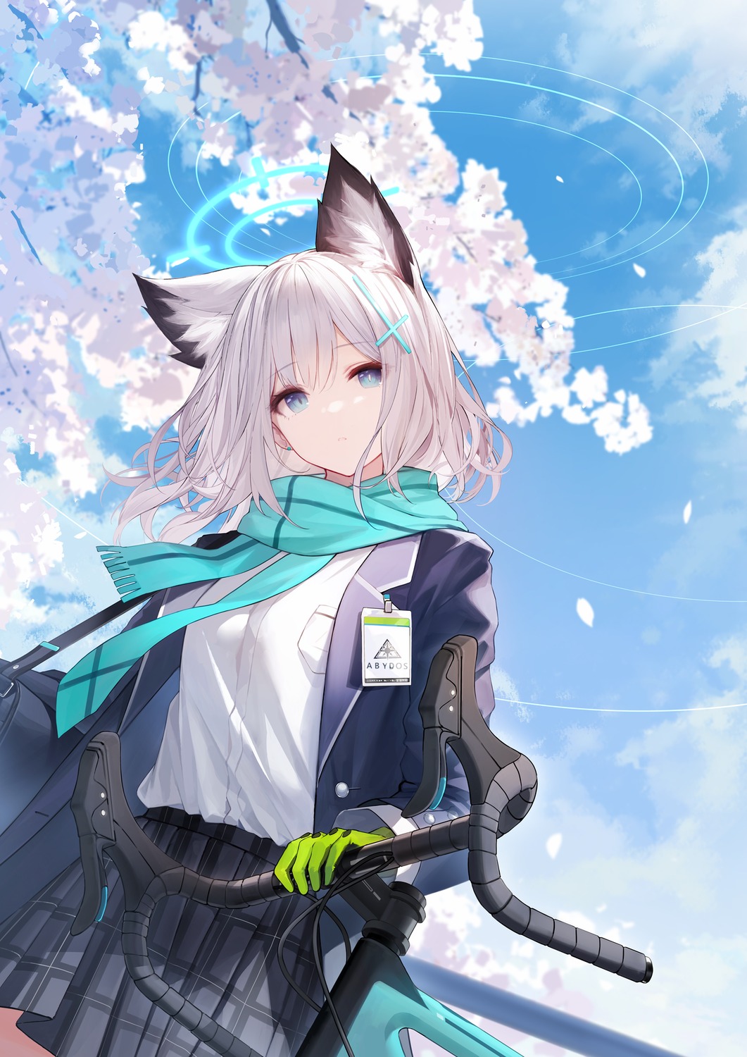 an_yasuri, animal_ears, blue_archive, halo, nekomimi, seifuku, sunaookami_shiroko