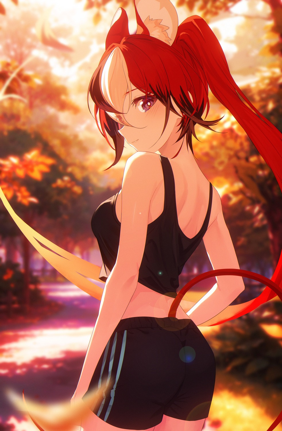 animal_ears, ass, gym_uniform, hakos_baelz, hololive, hololive_english, jiang_ye_kiri, tail