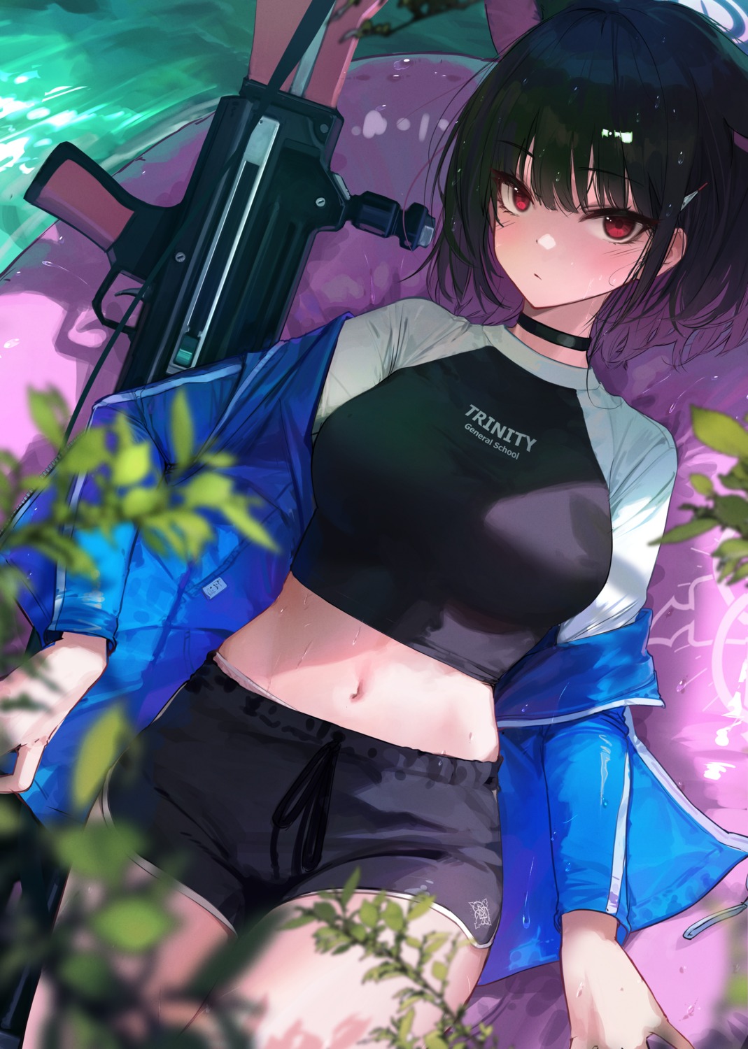 animal_ears, blue_archive, ggoc_ill, gun, gym_uniform, halo, kyouyama_kazusa, nekomimi
