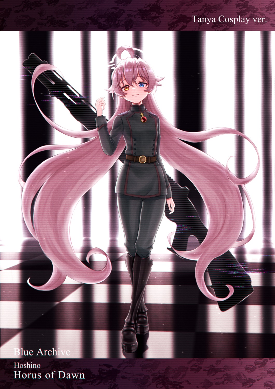 blue_archive, cosplay, ekura28, gun, halo, heterochromia, takanashi_hoshino, tanya_degurechaff