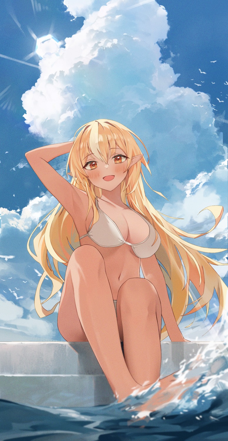 bikini, elf, hololive, nel_dcm, pointy_ears, shiranui_flare, swimsuits, wet