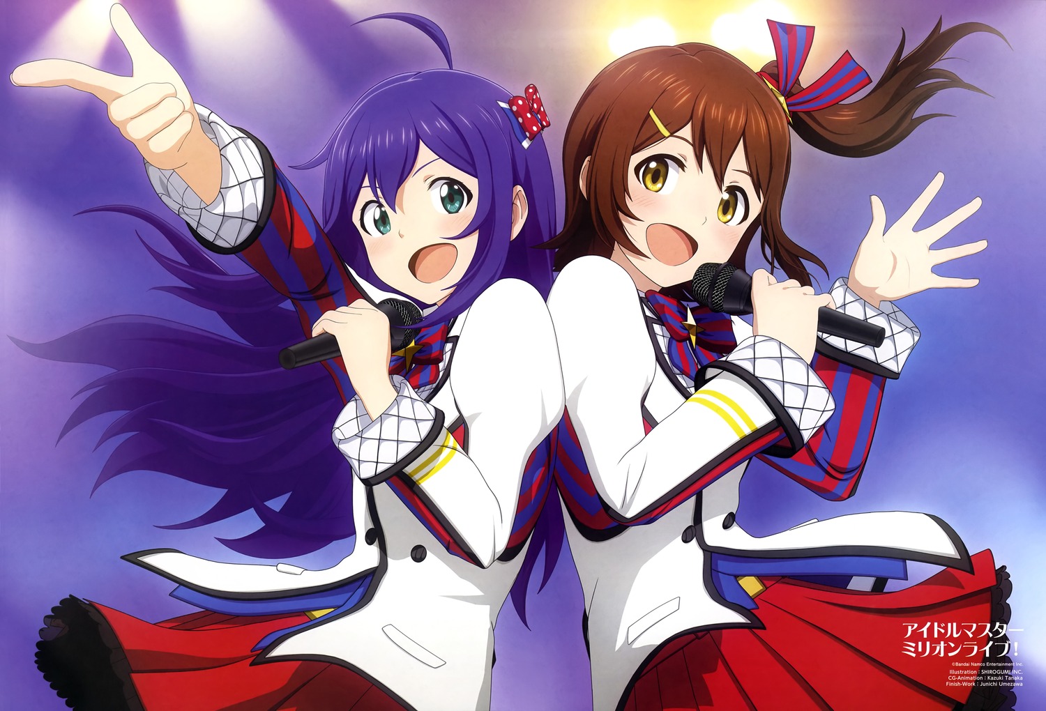 kasuga_mirai, mochizuki_anna, shirogumi_inc., skirt_lift, the_idolm@ster, the_idolm@ster_million_live!, uniform