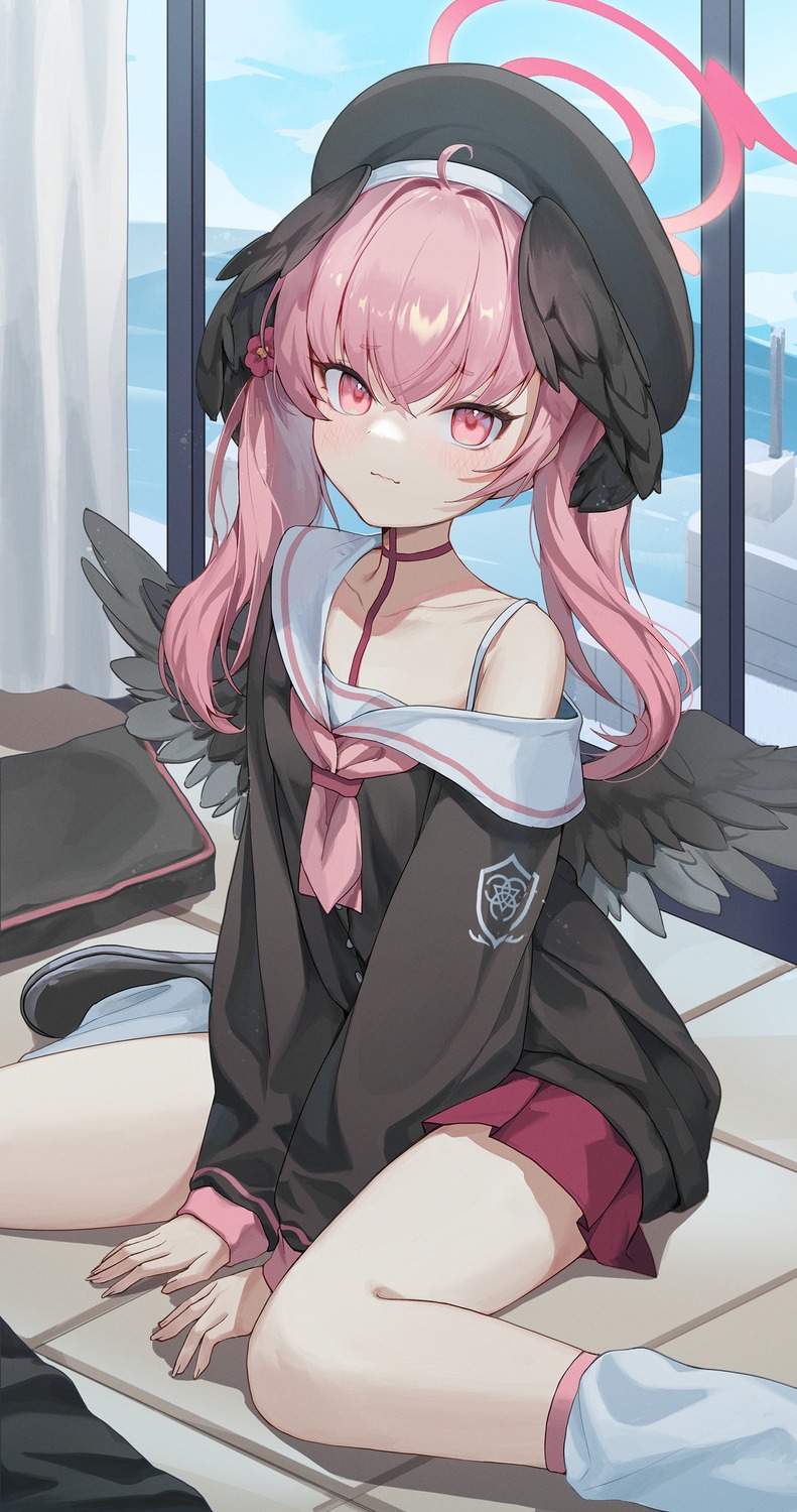 blue_archive, halo, jorim, seifuku, shimoe_koharu, wings