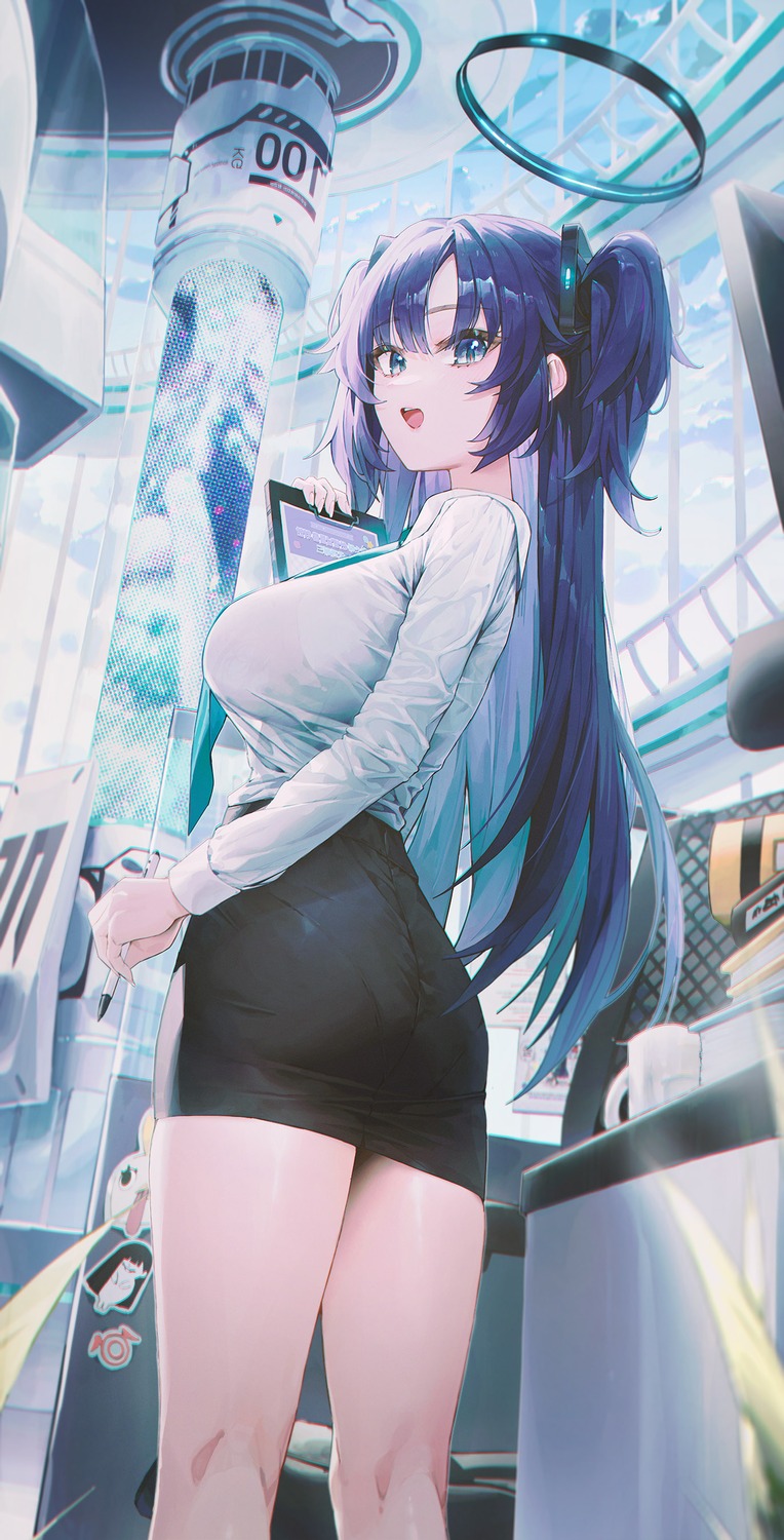 ass, blue_archive, dress_shirt, halo, hayase_yuuka, ttutto