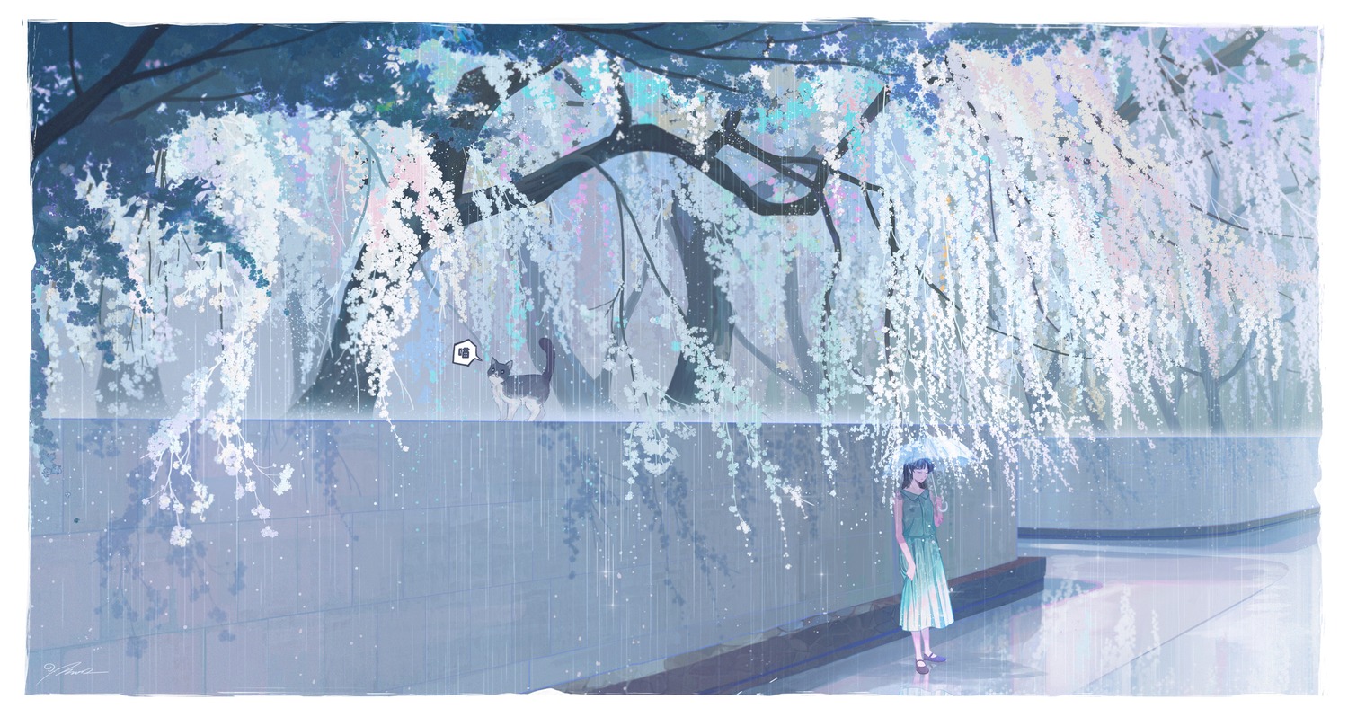 landscape, morncolour, neko, umbrella