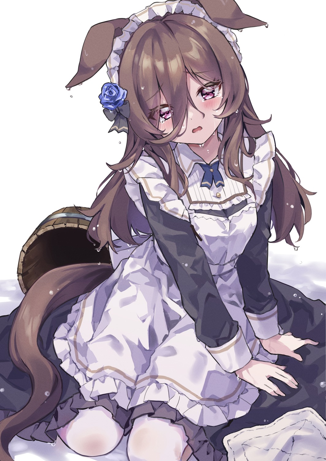 animal_ears, maid, mola_mola, rice_shower_(umamusume), see_through, tail, uma_musume_pretty_derby, wet_clothes