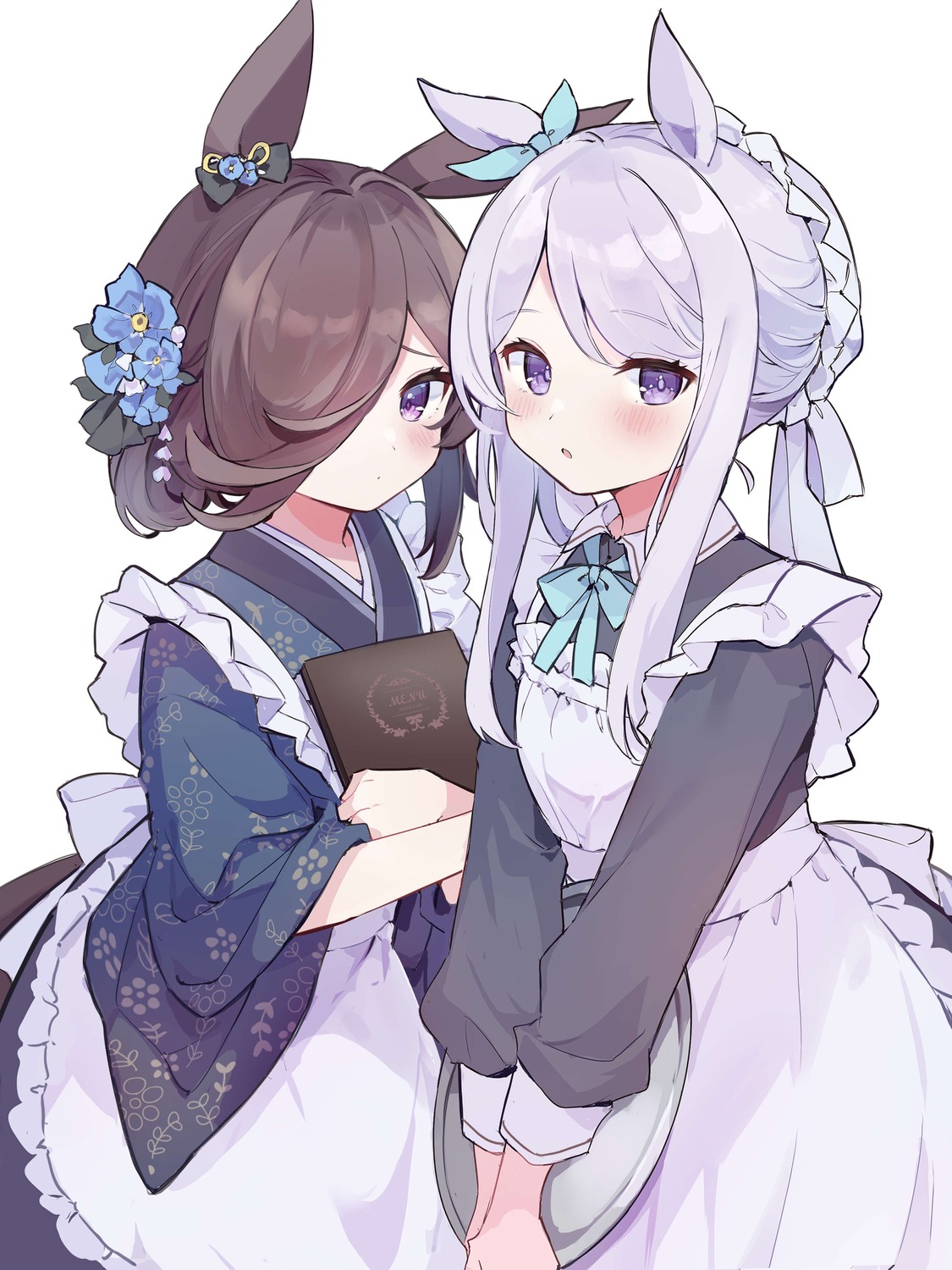 animal_ears, maid, mejiro_mcqueen_(umamusume), mola_mola, rice_shower_(umamusume), tail, uma_musume_pretty_derby, wa_maid