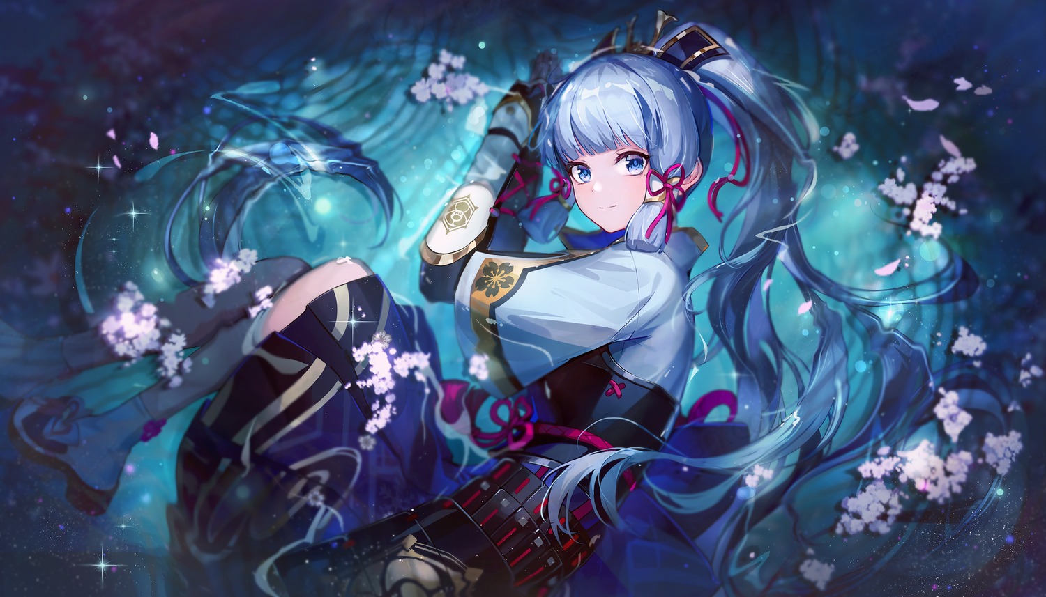armor, genshin_impact, japanese_clothes, kamisato_ayaka, uza, wet