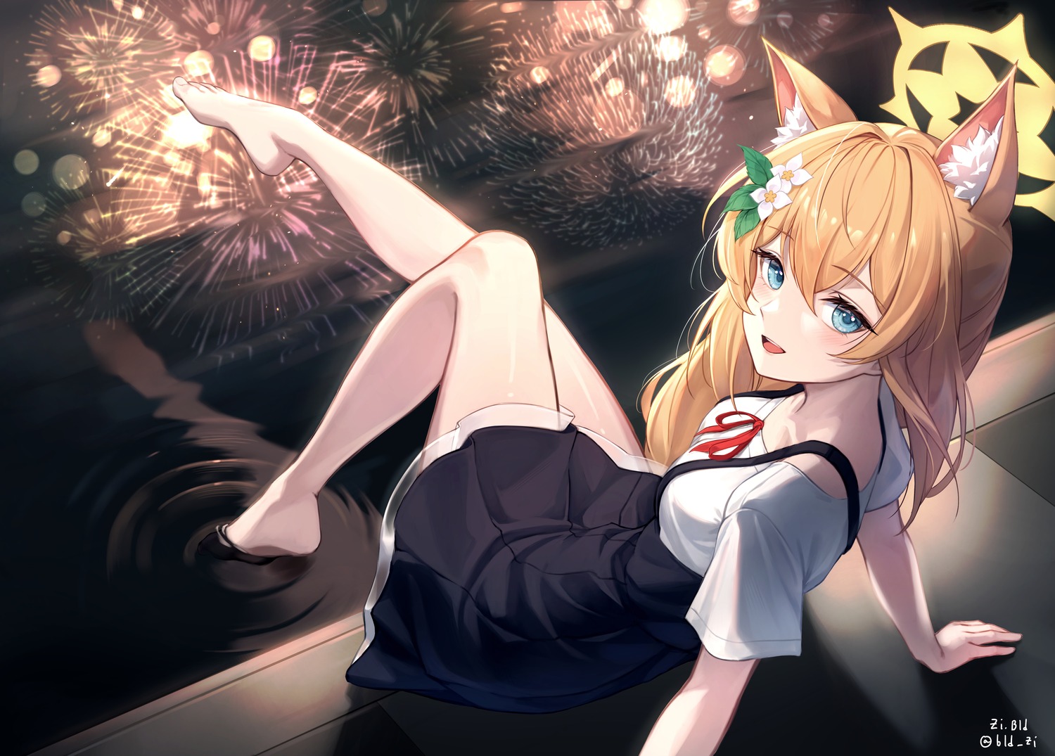animal_ears, bld_zi, blue_archive, halo, iochi_mari, nekomimi, seifuku, wet