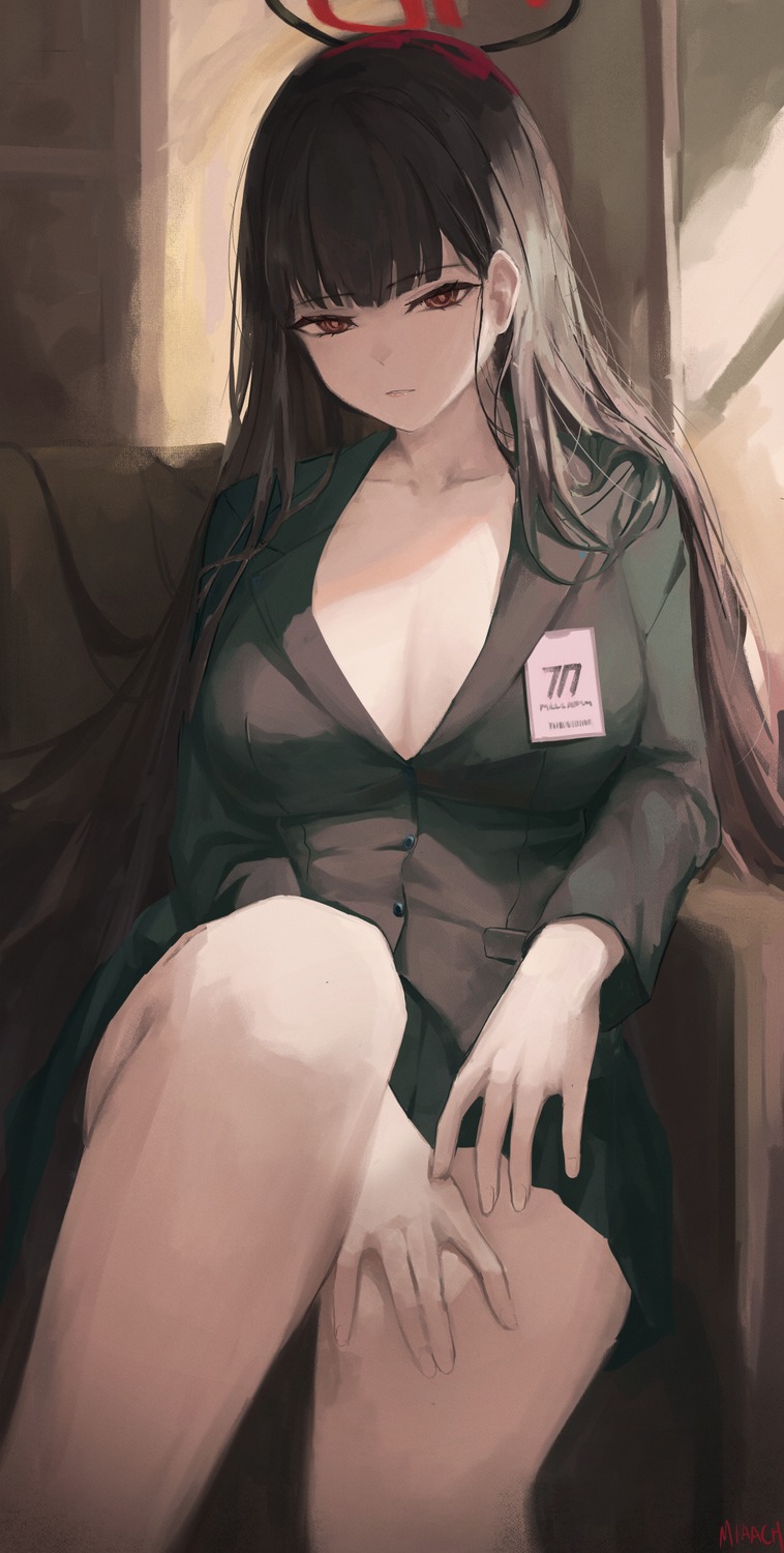 blue_archive, business_suit, halo, nev_(nevblindarts), no_bra, open_shirt, tsukatsuki_rio
