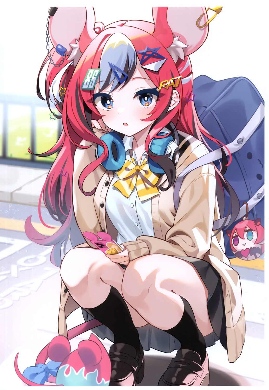 animal_ears, hakos_baelz, hololive, hololive_english, kutata, seifuku, sweater, tail
