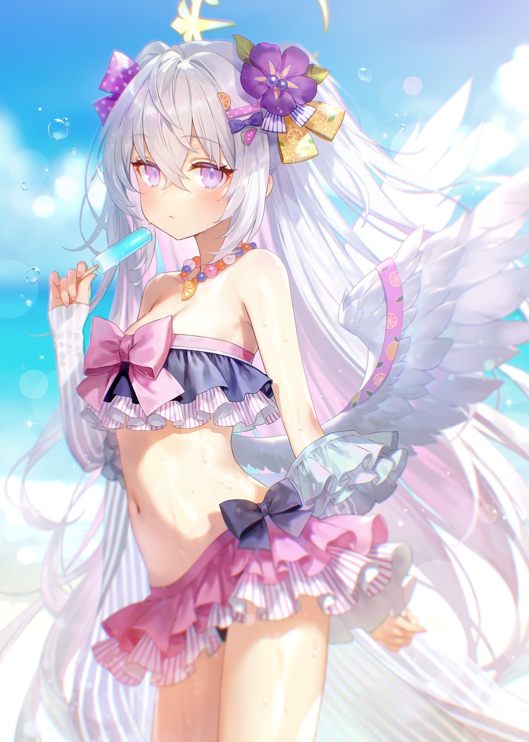 adelie_cat, angel, bikini, blue_archive, shirasu_azusa, swimsuits, wings