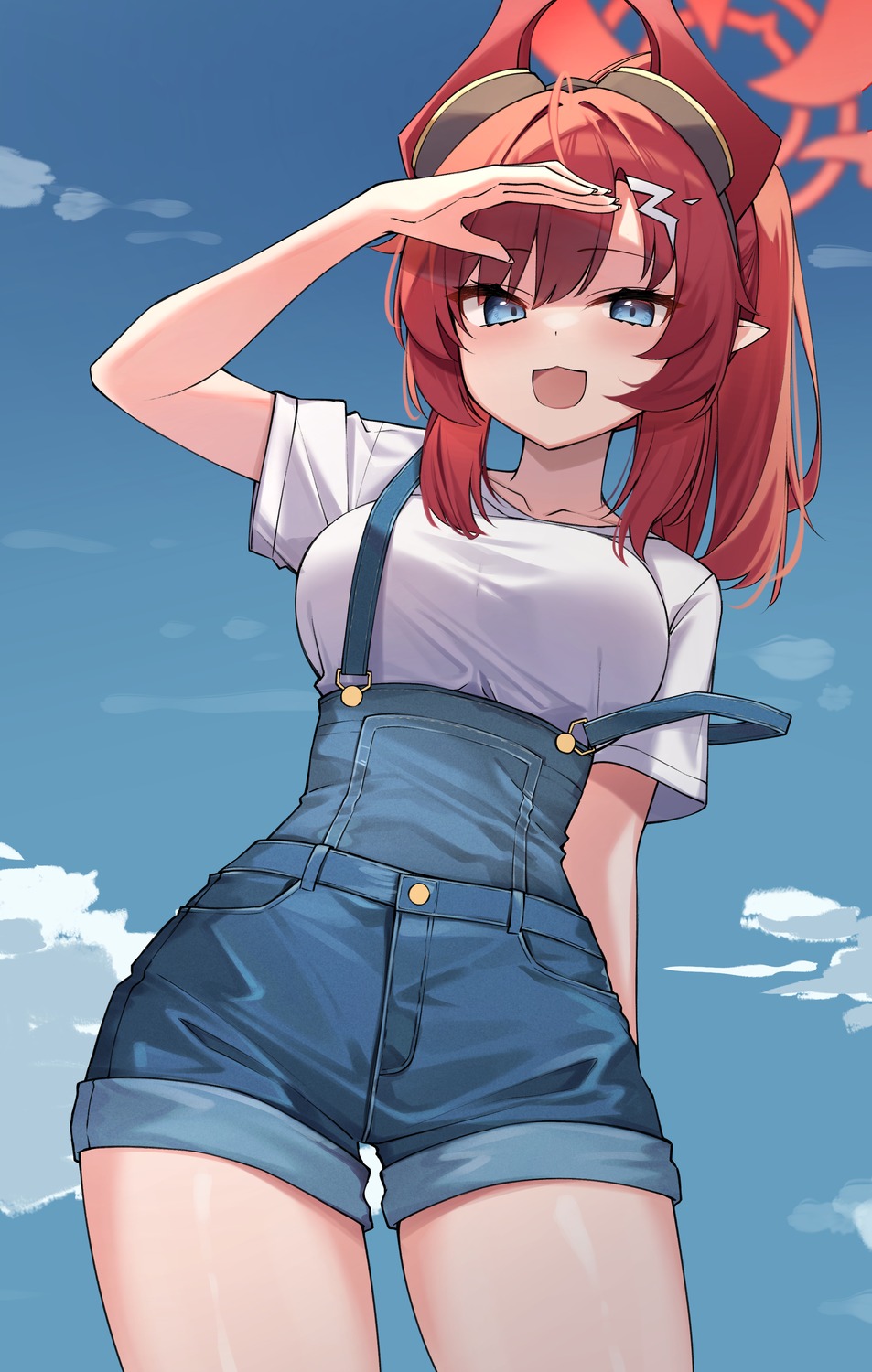 blue_archive, halo, horns, overalls, pointy_ears, shimokura_megu, ziro_(zirorong)