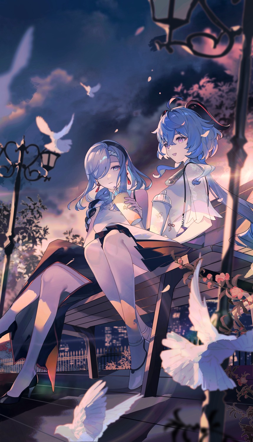 asian_clothes, crackingtaro, ganyu, genshin_impact, horns, see_through, shenhe