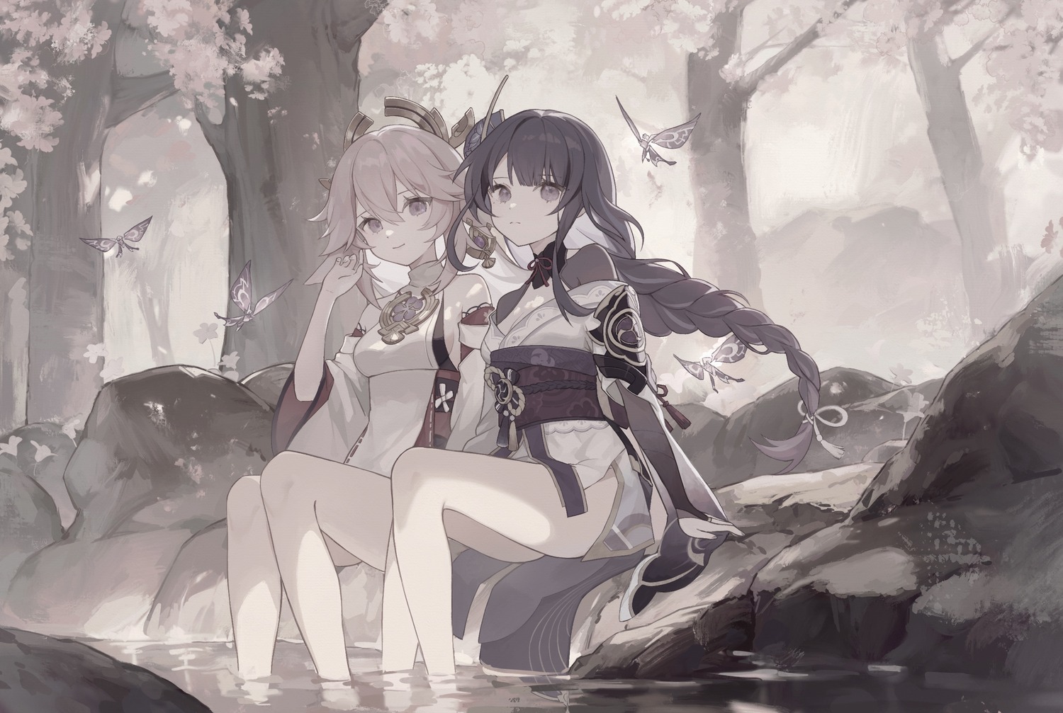 genshin_impact, japanese_clothes, raiden_shogun, rcs_4, wet, yae_miko