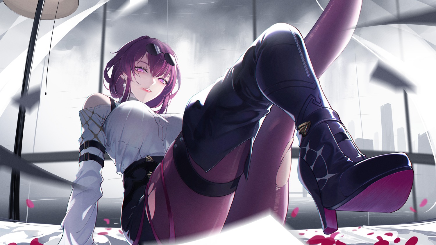 change_(1044080555), garter, heels, honkai:_star_rail, kafka_(honkai:_star_rail), megane, pantyhose, torn_clothes