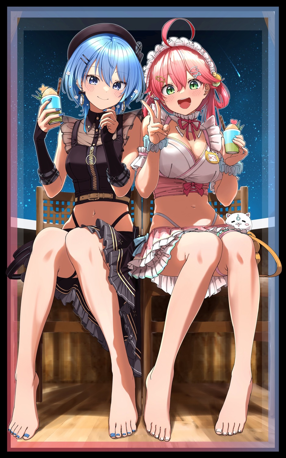 bikini, feet, garter, hololive, hoshimachi_suisei, sakura_miko, see_through, shinomu_(cinomoon)